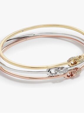 Coach Tri-Tone Crystal Horsebit Bangle Set - Gold, Silver, Rose Gold